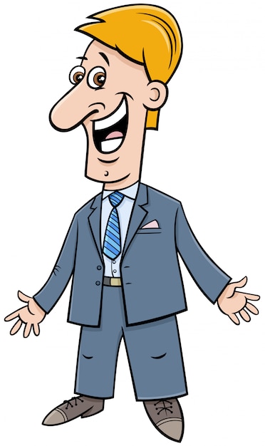 Happy businessman in suit cartoon illustration