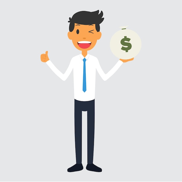 Happy Businessman with Money Bag
