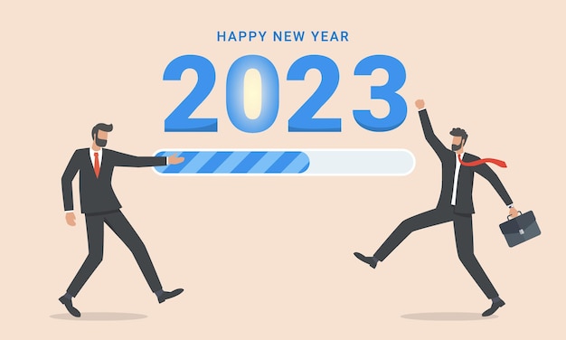 プログレスバーで幸せなビジネスマン2023年新年をダウンロード