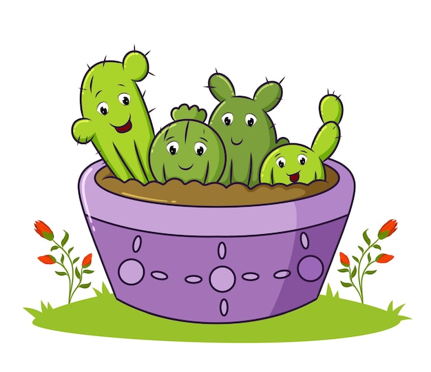 I cactus felici sono piantati sulla ciotola dell'illustrazione