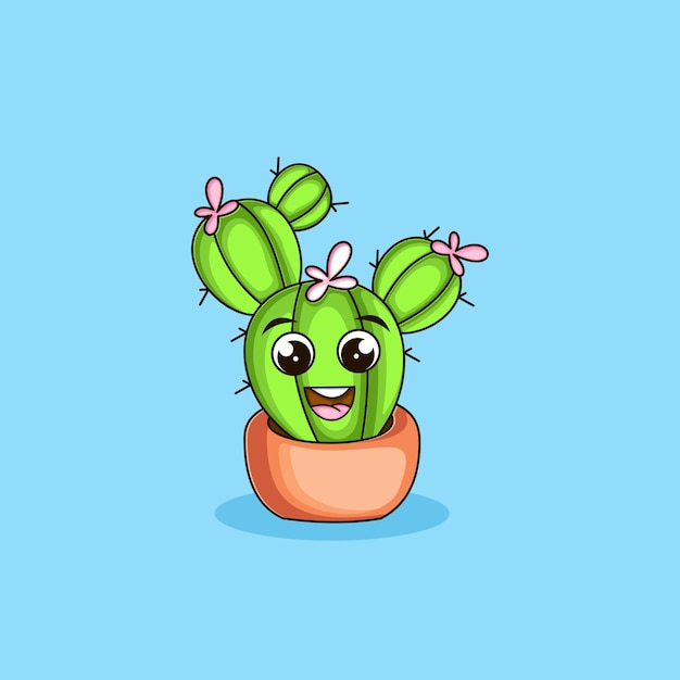 Vector happy cactus plant cartoon icon illustration