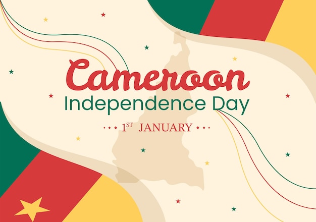 Happy Cameroon Independence Day on January 1st with Cameroonian Flag in Flat Illustration