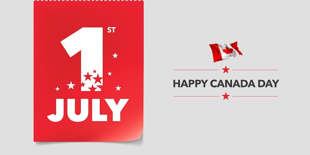 해피 캐나다 데가 배너. 캐나다 7 월 1 일 날짜 및 국가 애국 휴일 디자인을위한 깃발을 흔들며