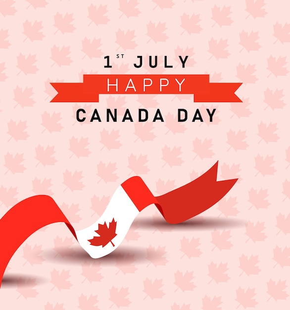 Vector happy canada day banner with waving canada flag