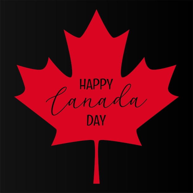 Поздравительная открытка с днем Канады со значком кленового листа от национального флага Канады Простой векторный темный дизайн ко дню Канады с текстовой печатью