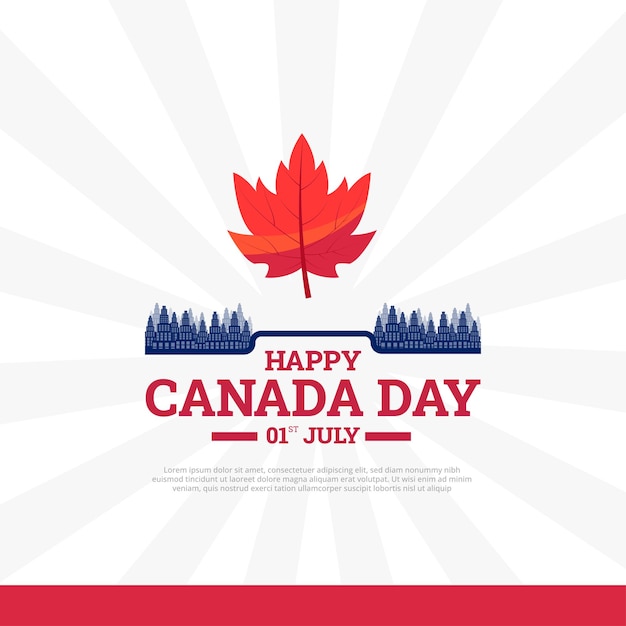 Happy Canada Day greeting social media post with canada maple leaf flat vector design