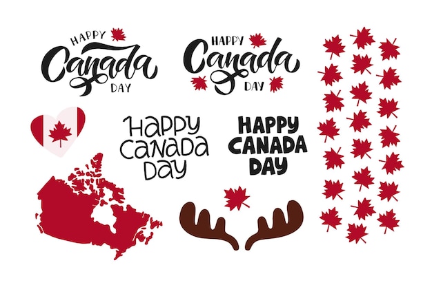 Счастливый день Канады праздник векторные иллюстрации набор