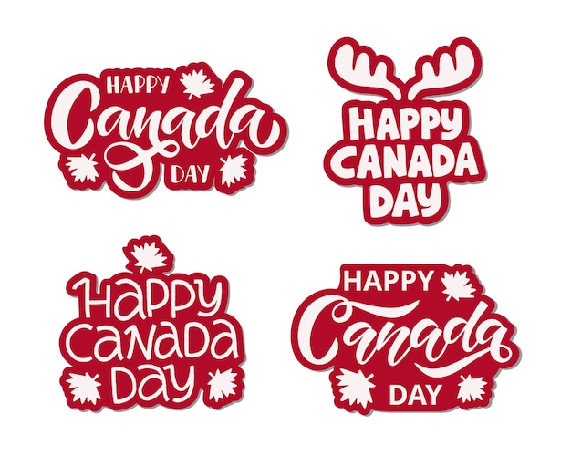 Счастливый день Канады праздник векторные иллюстрации набор наклеек