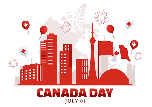 Vector happy canada day illustration celebration in 1st july with maple and ribbon in national holiday