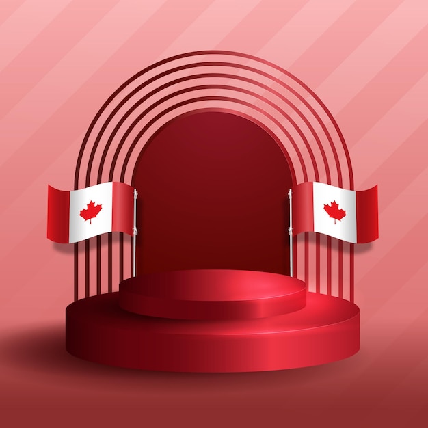 Happy Canada day vector banner greeting card Canadian wavy flag in 1st of July with podium
