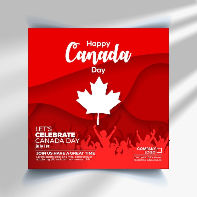 Vector happy canada day vector holiday poster social media post with red paper cut canada maple leaf 1th