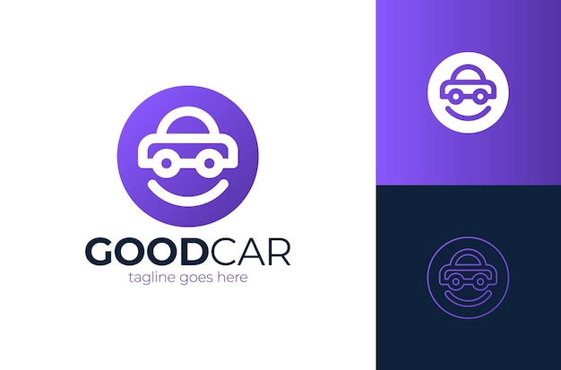 Happy car logo design modello di progettazione di logo auto sorriso