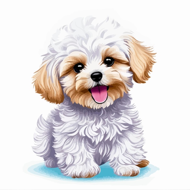 Happy carefree beautiful maltipoo puppy dog illustration