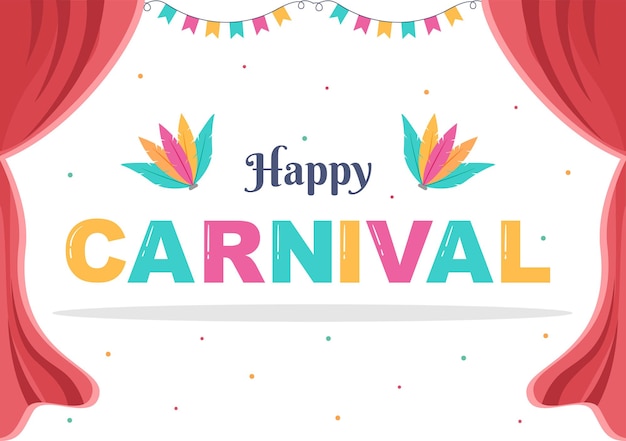 Happy carnival celebration background vector illustration. people festival with colorful party, confetti, dance, music and bright costumes for poster