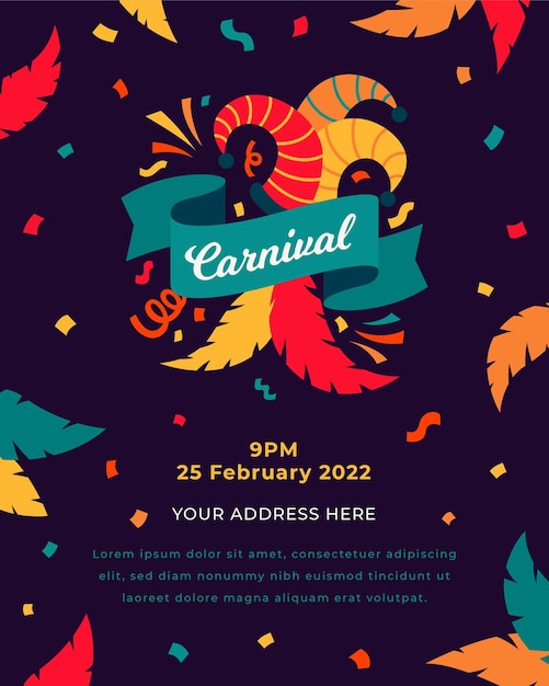 Happy carnival Invitation Feathers and hat