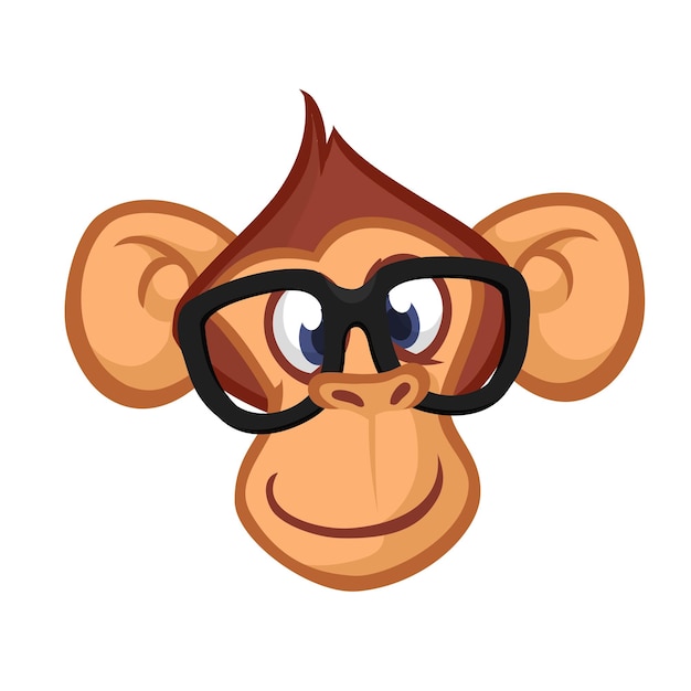 Vector happy cartoon aap hoofd vector icoon van chimpansee ontwerp voor sticker icoon of embleem