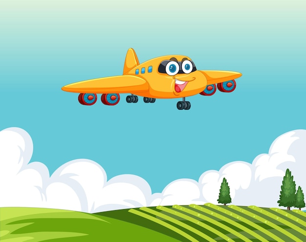 Happy Cartoon Airplane Soaring High