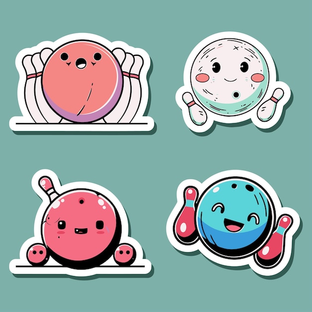 Happy cartoon bowling balls and pins stickers
