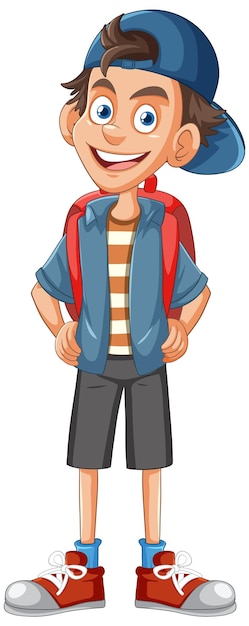 Vector happy cartoon boy ready for adventure