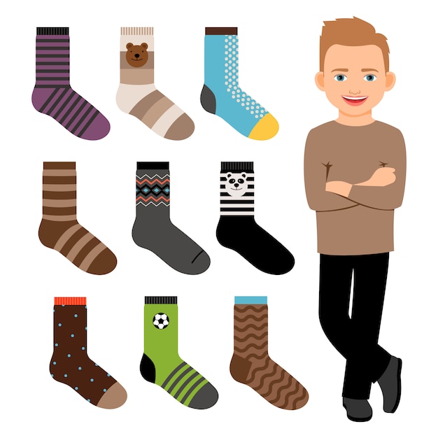 Vector happy cartoon character boy with socks