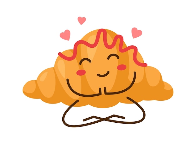 Personaggio dei cartoni animati felice croissant icona panetteria illustrazione vettoriale