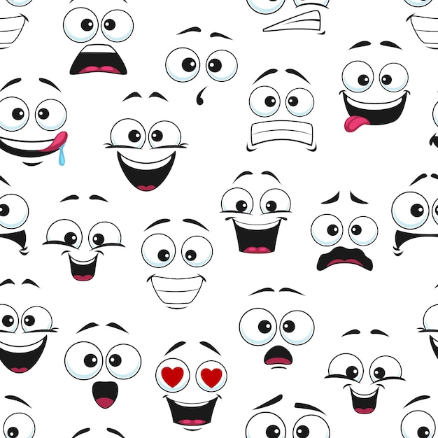 Happy cartoon faces seamless pattern background