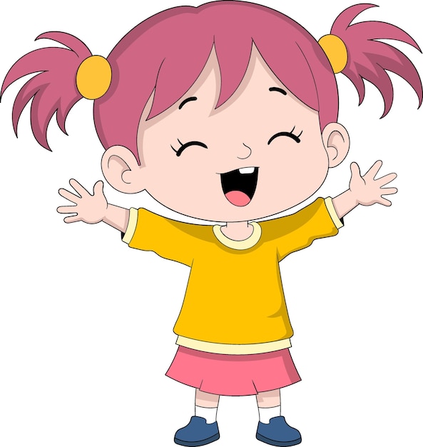 Happy Cartoon Girl Celebrating Joyful Holiday