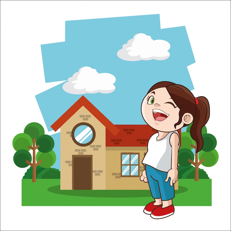 वेक्टर happy cartoon girl