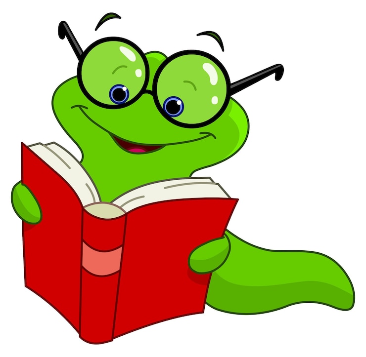 Vector happy cartoon green book worm
