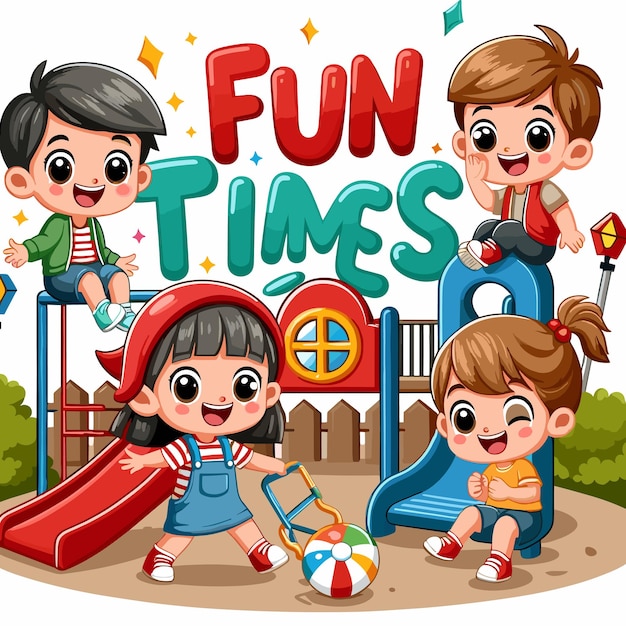 Vector happy cartoon kids playing vector illustration children playful moment