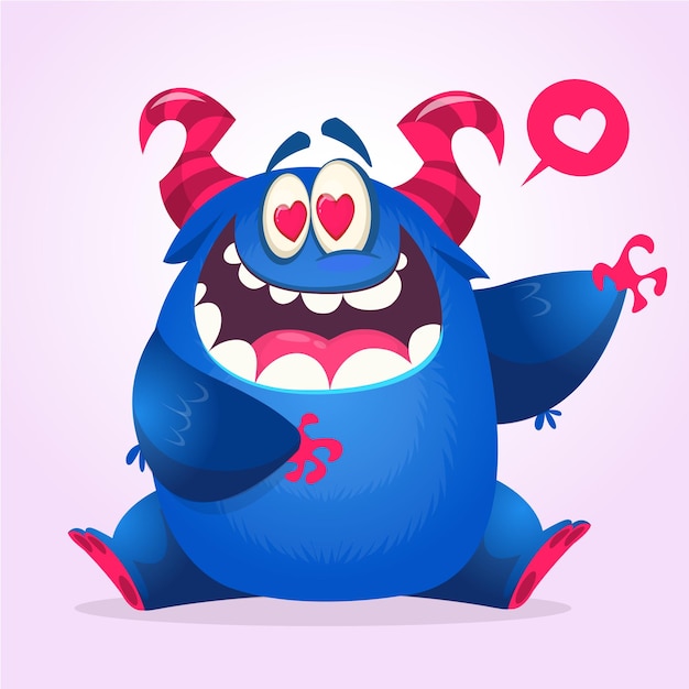 Happy cartoon monster in love Vector illustration