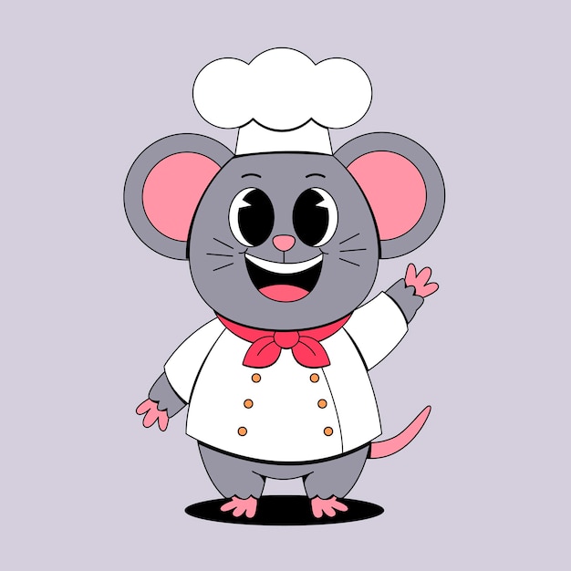 happy cartoon mouse chef waving with a smile