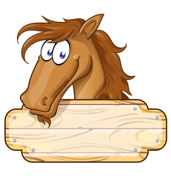 Vector happy cartoon paard mascotte met een leeg bord