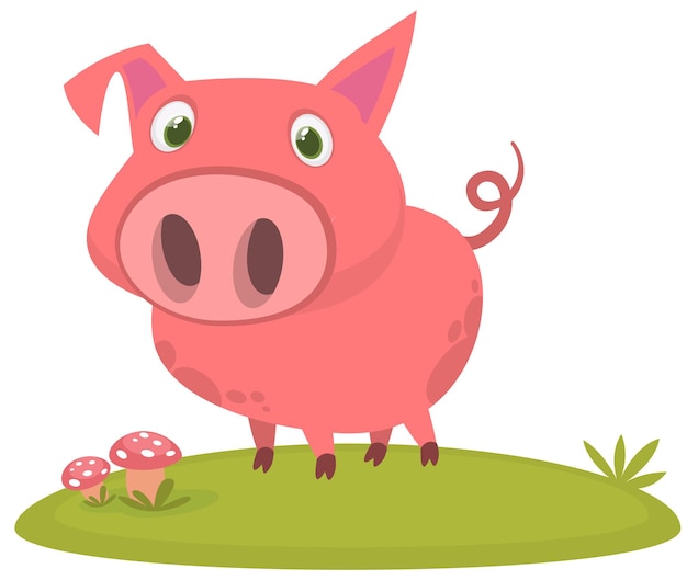 Счастливая мультяшная свинья, представляющая сельскохозяйственных животных иллюстрация улыбающегося поросенка, изолированного на белом