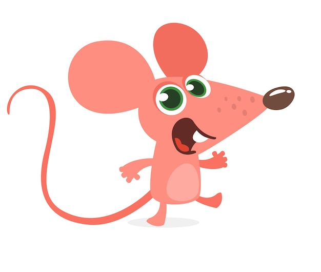 Vector happy cartoon pink mouse talking vector illustration isolated