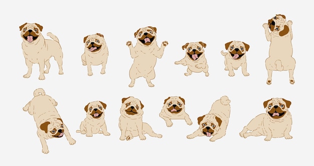 Happy Cartoon pug dog set