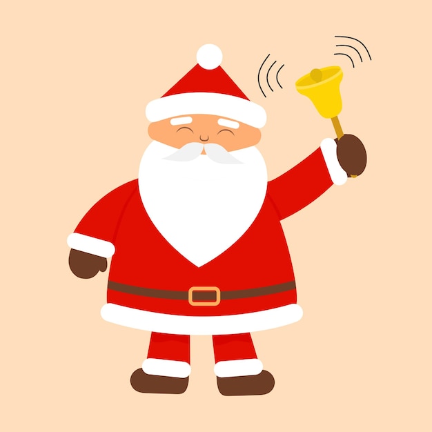 Happy cartoon Santa Claus met gele kerst bel. Vector illustratie.