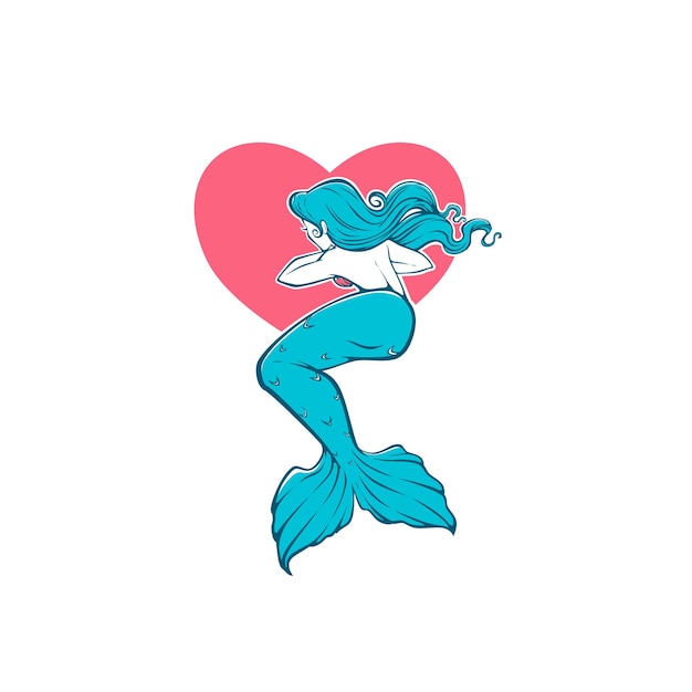 Vector happy cartoon underwater  beautiful mermaid, for your logo, label, emblem