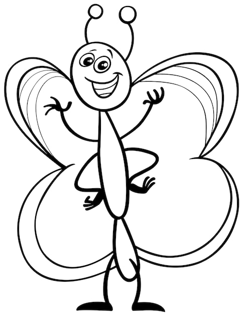 Vector happy cartoon vlinder insect dier personage kleurpagina