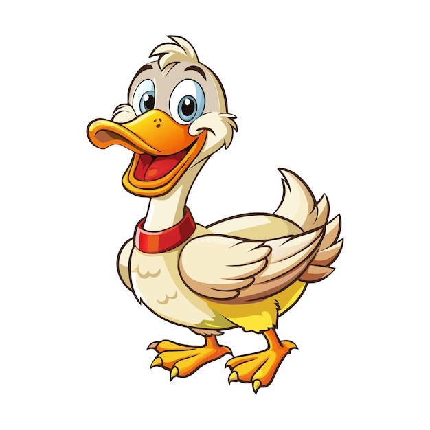 A Happy Cartoon White Goose on White Background