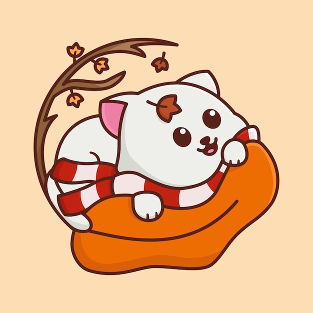 Happy cat in autumn cartoon