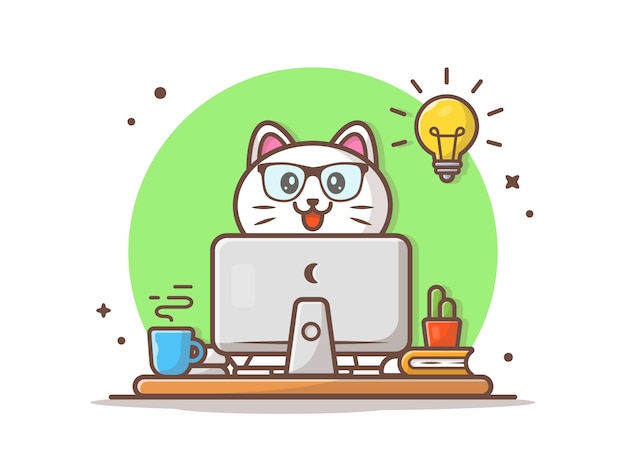 Vector happy cat get an idea   illustration