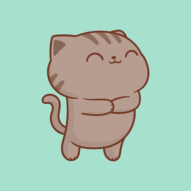 Vector happy cat hug self cartoon