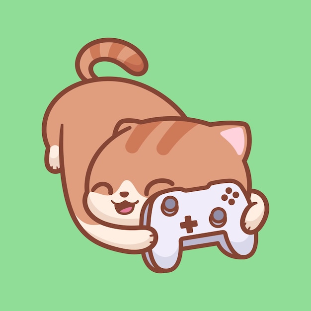 Vector happy cat play with game controller 2