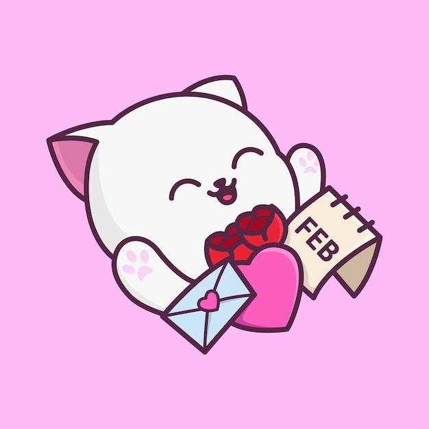 Vector happy cat in valentine day gift