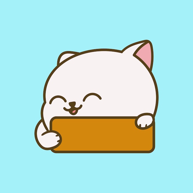 happy cat with empty plank cartoon 2