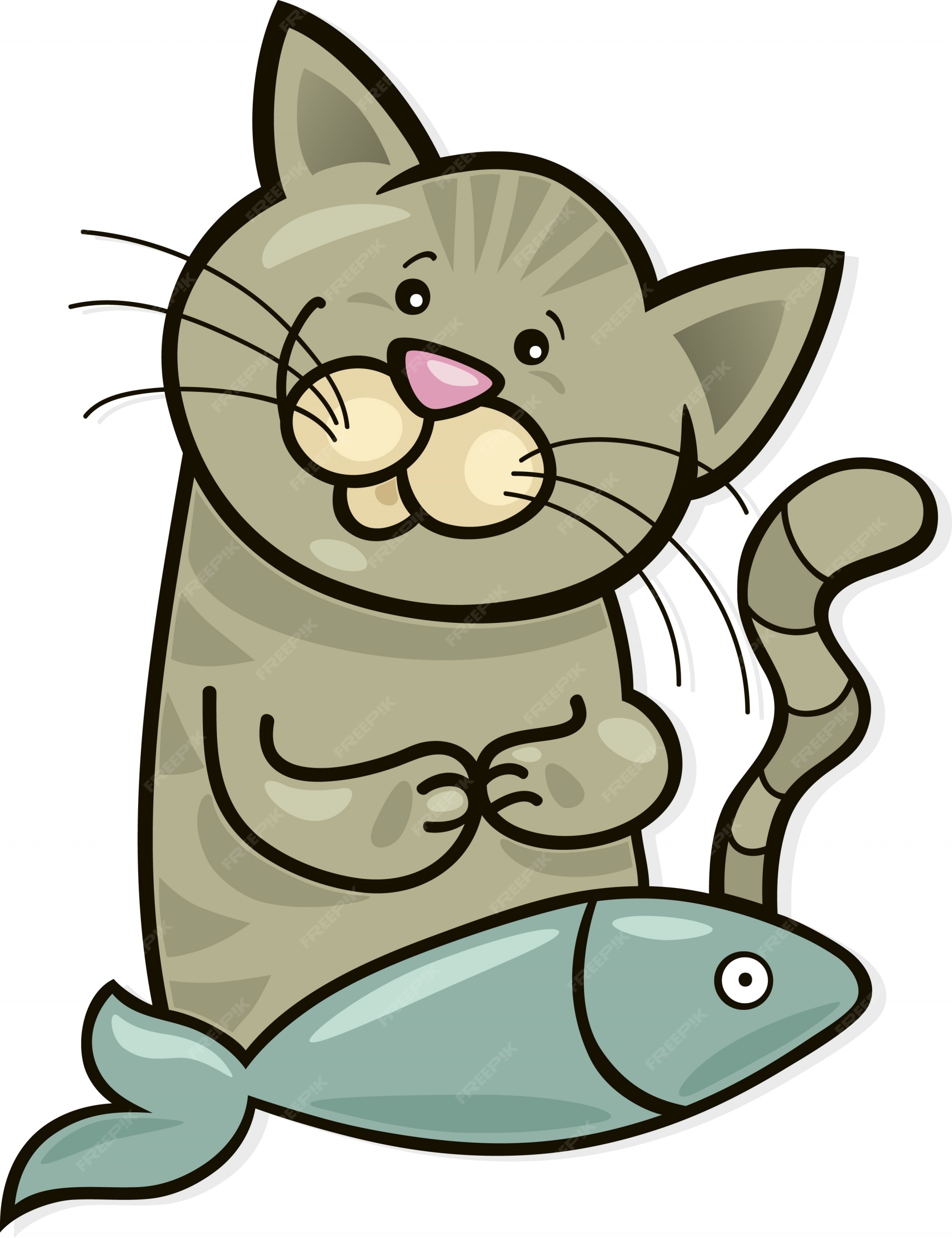 Кот с рыбой для детей