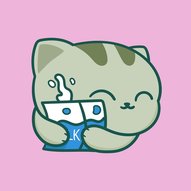 happy cat with milk box cartoon 2