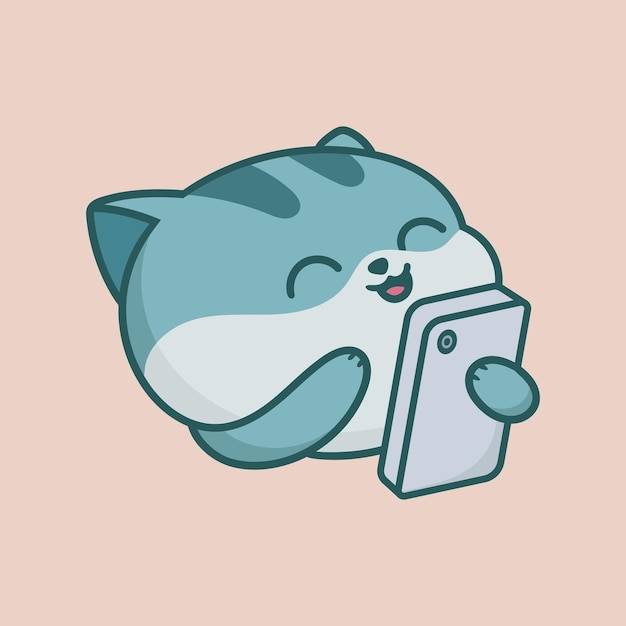 happy cat with phone cartoon 5