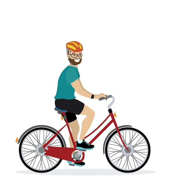 Happy caucasian male bicyclist isolated on white background vector illustration